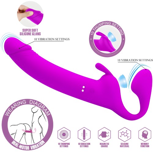 - Zanini Dildo Strap-on Sin Arnés 10 Vibraciones Morado
