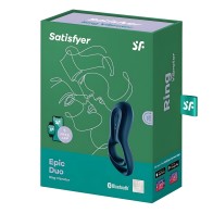 Satisfyer Epic Duo Vibrating Ring App Blue