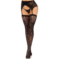 Leg Avenue Lace Thigh Highs & Garter Black